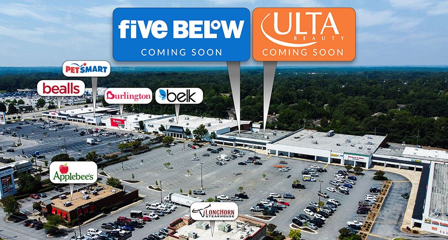 Shopping center aerial with labels